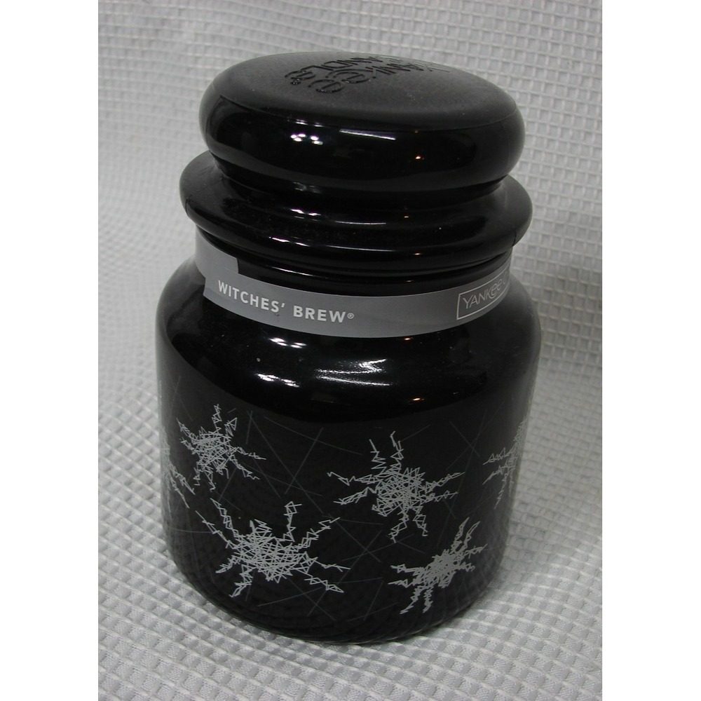 New Yankee Candle Retired Witches Brew 14.5 Oz. Black Halloween Glass Lid Spider